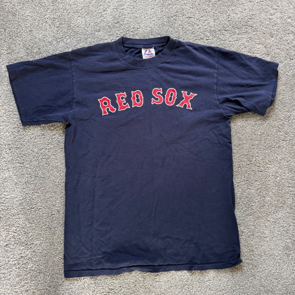 Majestic Boston Red Sox Navy Blue Graphic T-Shirt Mens Large MLB Baseball Tee